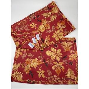 April Cornell 4 Placemats Fall Leaf Floral Pattern Red Gold Orange 13.5 x 18.75"